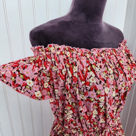 Aakaa Anthropologie Dress Womens Red Pink Floral Fit Flare Short Flutter Sz S - Picture 5 of 15